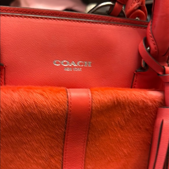 Coach Red Peach Satchel with Turnlock Closure and Tassel cowhide front - Picture 4 of 7